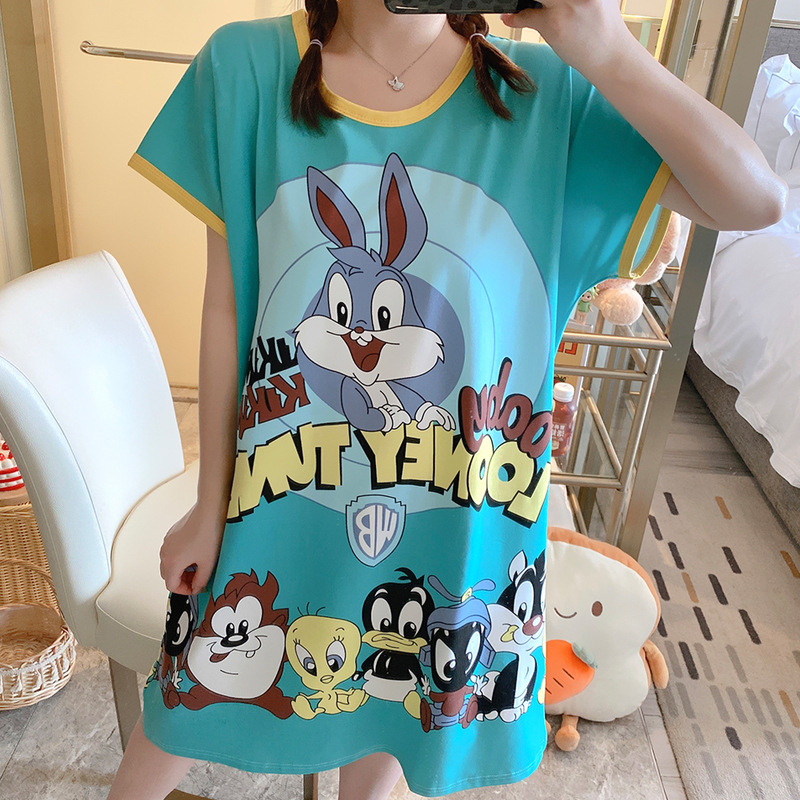 Transfronteriza al por mayor de dibujos animados lindo suelto más tamaño camisón puede ser usado delantero y trasero impreso tamaño libre pijamas de las mujeres desgaste del hogar