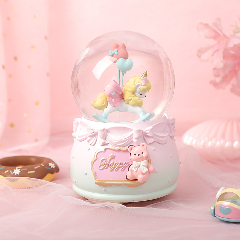 ガーリーかわいい木馬クリスタルボール漫画ユニコーンオルゴールデスクトップ装飾装飾品学生の誕生日プレゼント|undefined