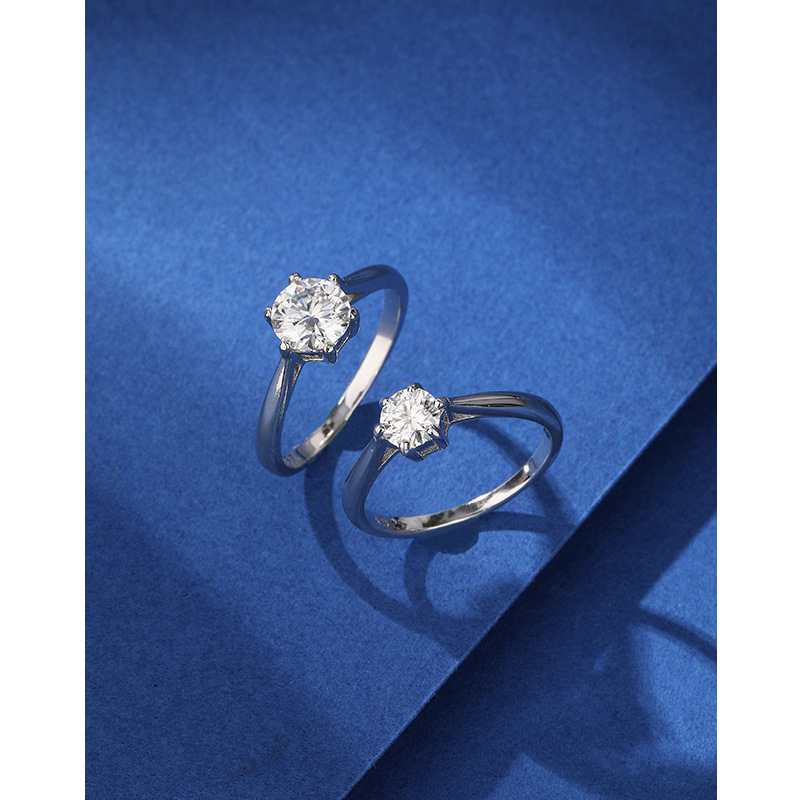 Moissanite anillo de diamantes 925 plata esterlina 50 puntos 1 Karat seis anillo de garra anillo de pareja propuesta de boda regalo para novia
