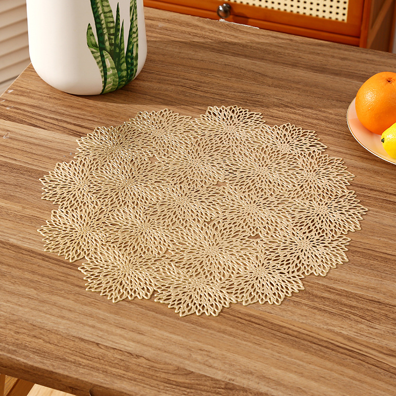 Amazon estilo francés cojín de PVC redondo creativo copo de nieve hueco sensación de alto nivel de lujo ligero restaurante aislamiento impermeable cojín