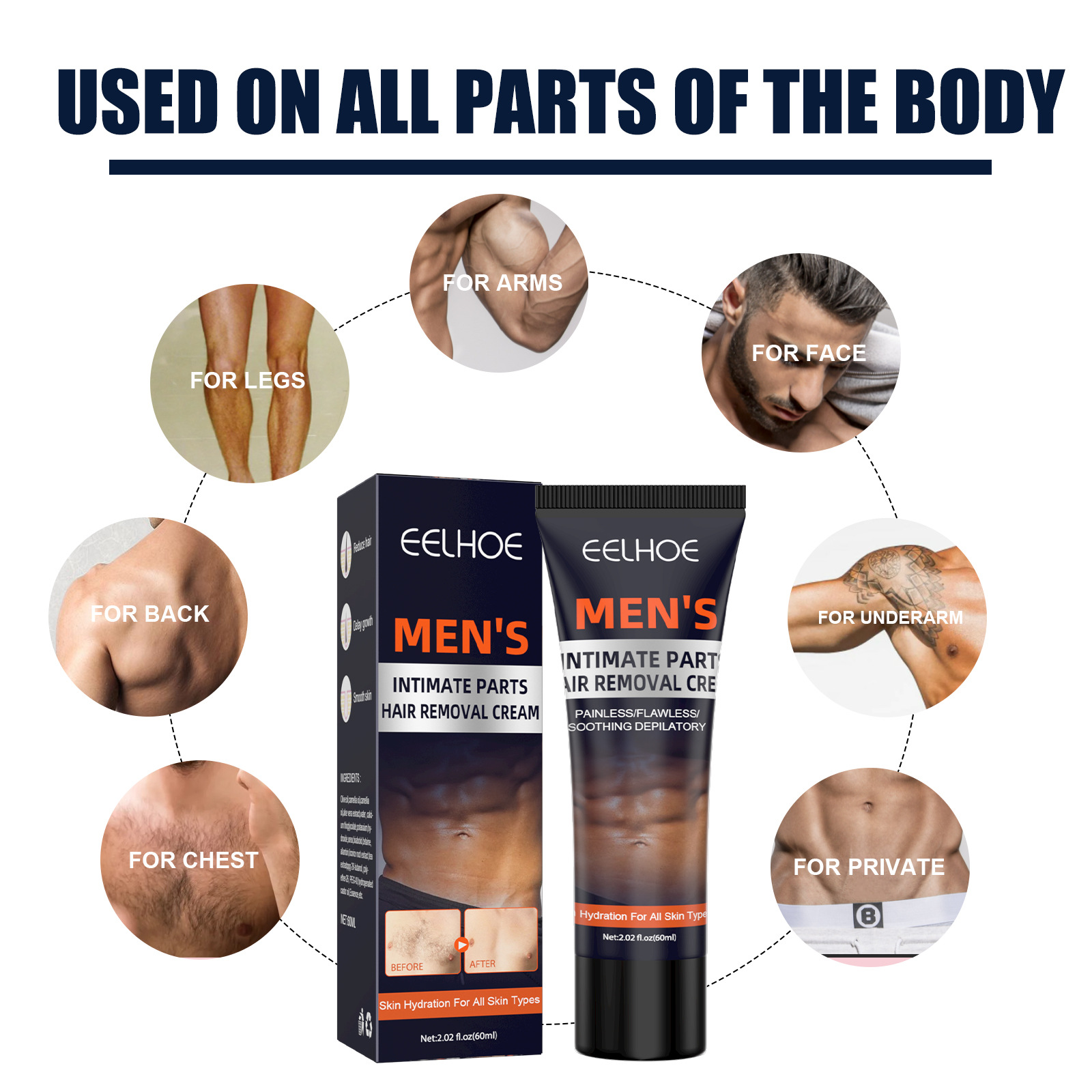 EELHOE Cream Men's Full Body Warm and Non irritating Chest Smooth Underarm Hair Removal for Legs_voghion.com