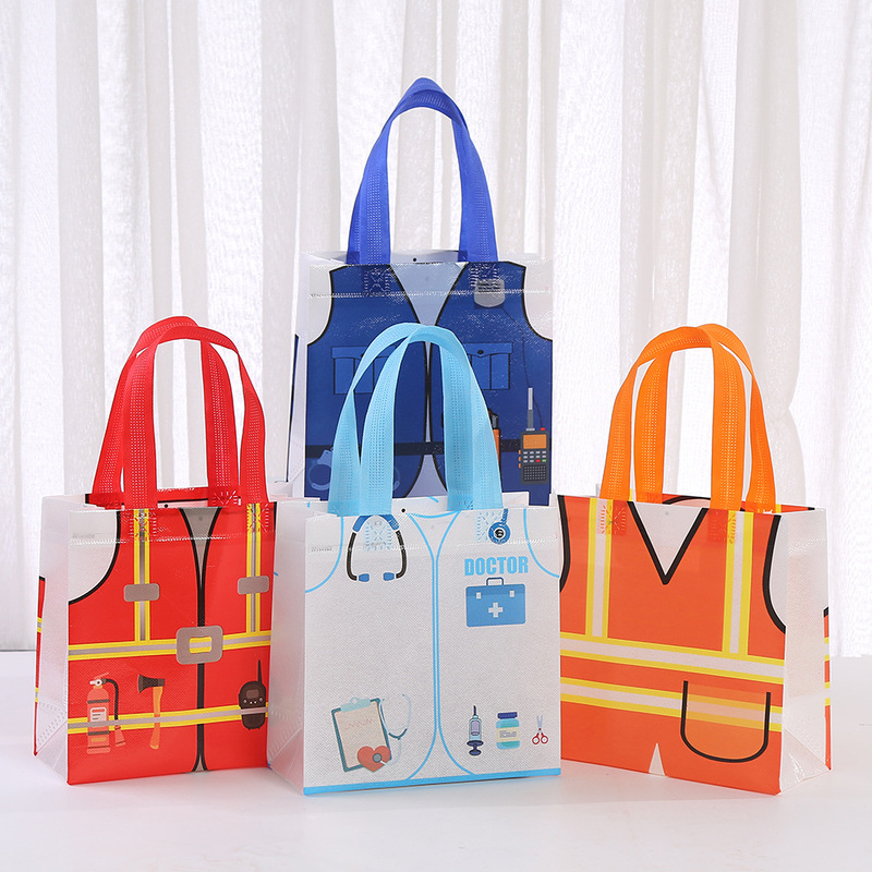 Creative Workwear Printed Non-Woven Bags, Cartoon Colorful Shopping Bags, Waterproof Laminated Takeaway Bags Wholesale