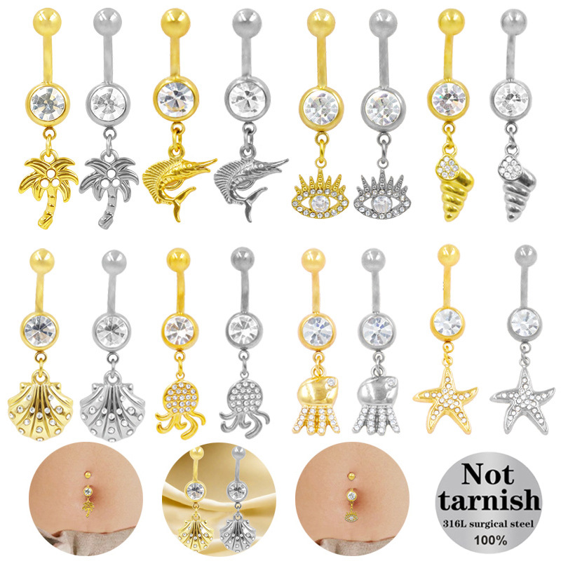 Stainless Steel Conch Piercing Ring With Coconut Tree Design_voghion.com