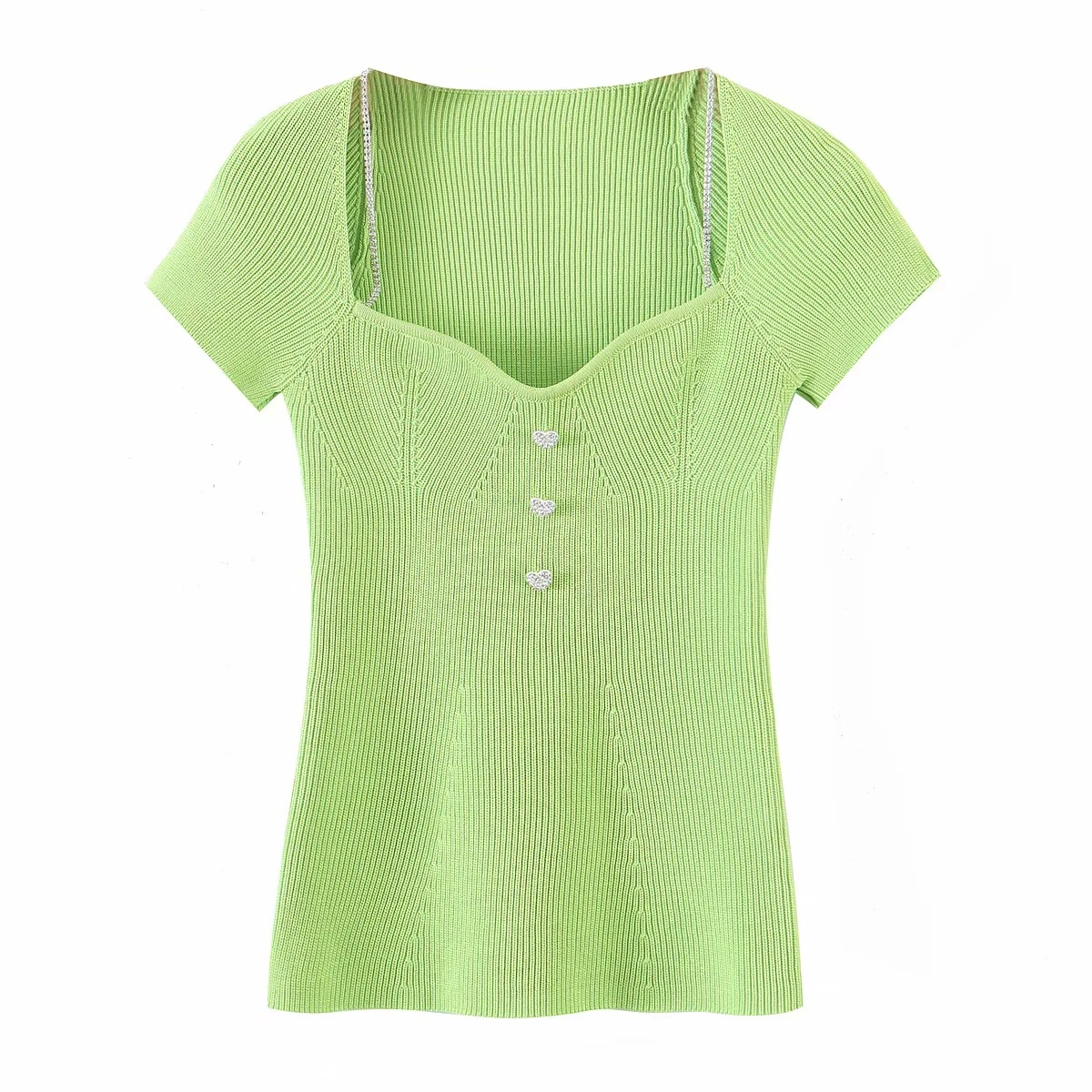 Three button petal collar knitted short-sleeved T-shirt NSHS50600