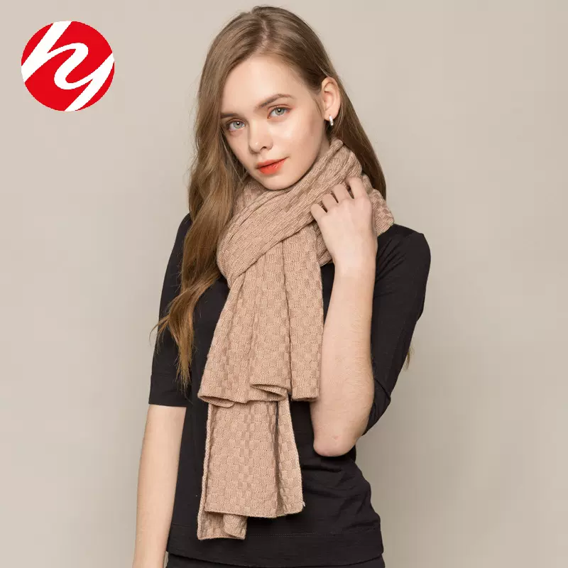 华业真丝羊绒围巾女加厚保暖小披肩韩版百搭纯色蚕丝针织围脖秋冬