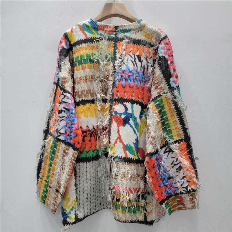 Diseño de estilo europeo y americano impresión de contraste de color de punto hoodie de cuello redondo suéter de moda suelto