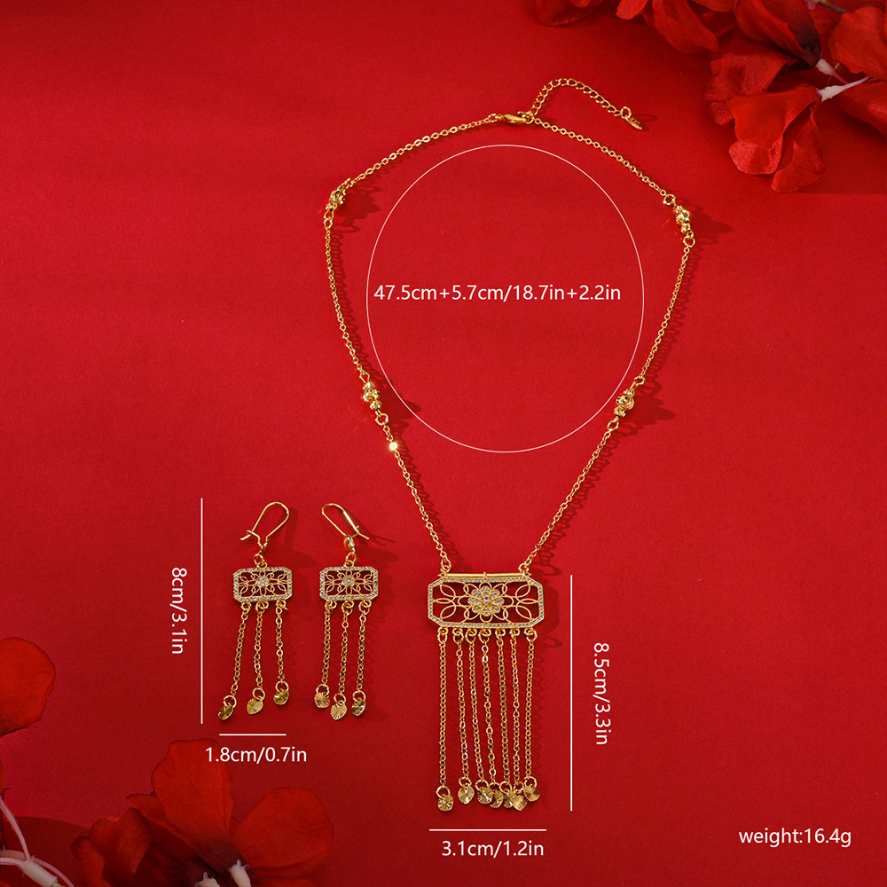 Transfronterizo popular en el Medio Oriente hermosamente hecha pendientes collares juegos de joyas pendientes de diamantes colgantes de dos piezas juegos de joyas mujeres