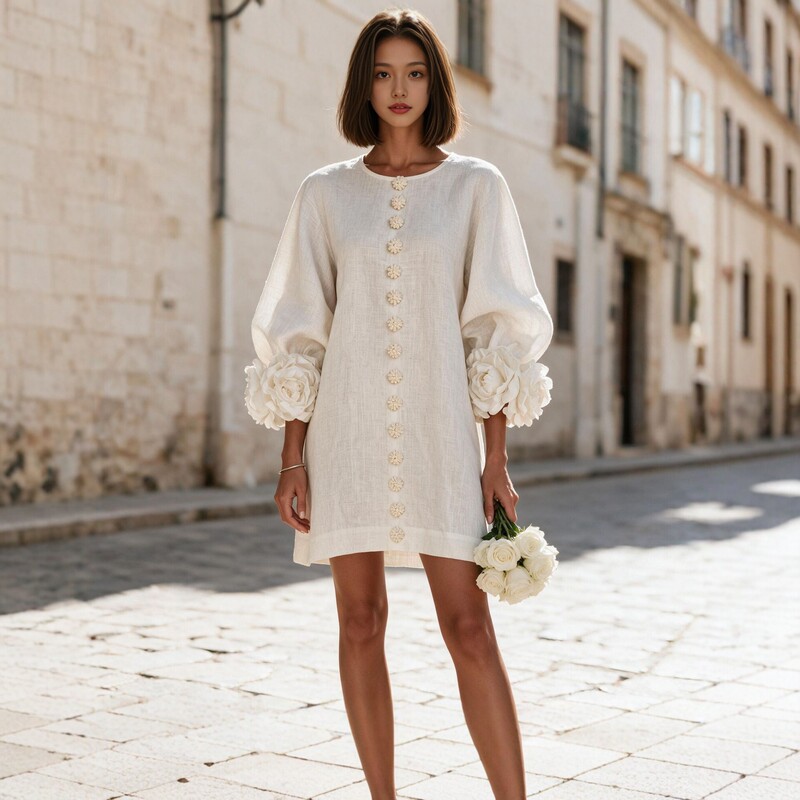 2026 Amazon Independent Station French Style Three-Dimensional Floral Lantern Sleeve Dress 2026 Amazon Independent Station French Style Three-Dimensional Floral Lantern Sleeve Dress