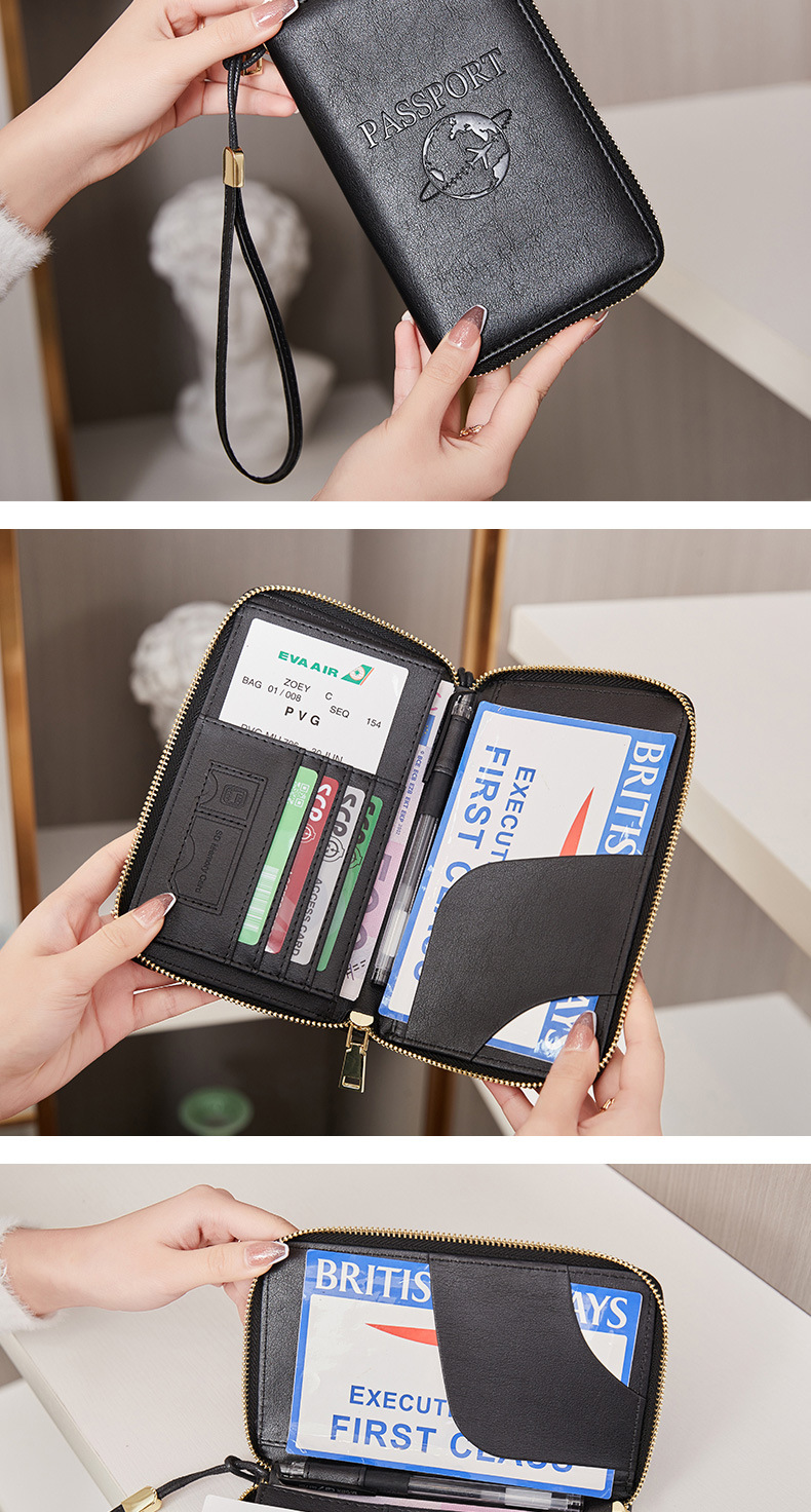 New RFID Passport Bag Long Zipper Passport Clip Ticket Multi Functional Travel Storage Document Bag_voghion.com