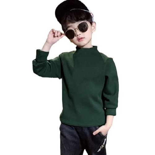 Children's down fleece undershirt half high neck padded boys' warm clothes hoodie top autumn and winter baby T-shirt autumn clothes 