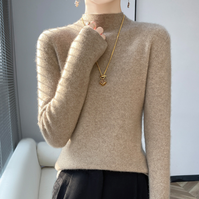 2026 Cross-Border Women's Sweater, New Autumn/Winter Long-Sleeve Pullover with Half-High Collar, Slim-Fit Korean Style Base Knit Sweater