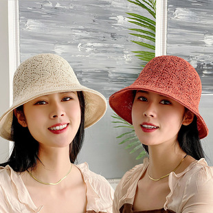 Spring and Autumn Travel Fisherman Hat Women's Summer Sunscreen Straw Hat Hollow Fashion Cool Korean Fashion All-match Sun Hat