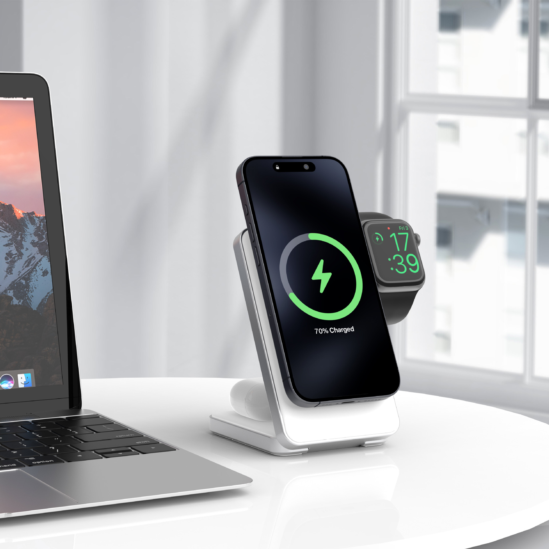 Cargador inalámbrico magnético Qi2 de 15W, de silicona líquida, tres en uno, plegable, de aleación de aluminio.