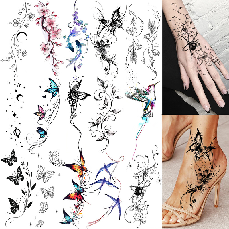 Cross-border Instagram-style fresh butterfly tattoo stickers for back of hands, back of feet, and collarbone, available on Amazon and Shein, European and American tattoo Cross-border Instagram-style fresh butterfly tattoo stickers for back of hands, back of feet, and collarbone, available on Amazon and Shein, European and American tattoo