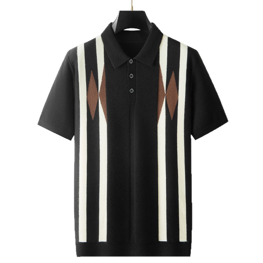 Polo camiseta de punto camiseta de manga corta camiseta de cuello de hombre rayas de color viejo viento de negocios de verano fábrica transfronteriza al por mayor