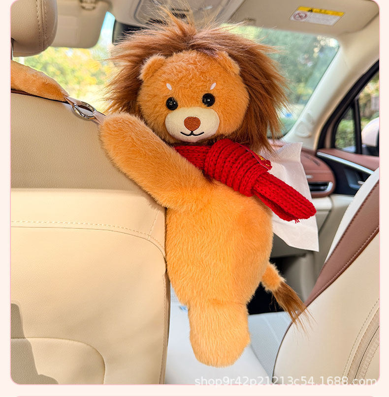 Cute Cartoon Car Tissue Box Plush Animal Doll Car Seat Back Tissue Holder Trendy Car Tissue Box