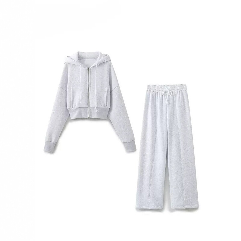 Women's Autumn and Winter Hooded Short Sweatshirt + Loose Jogger Pants Set