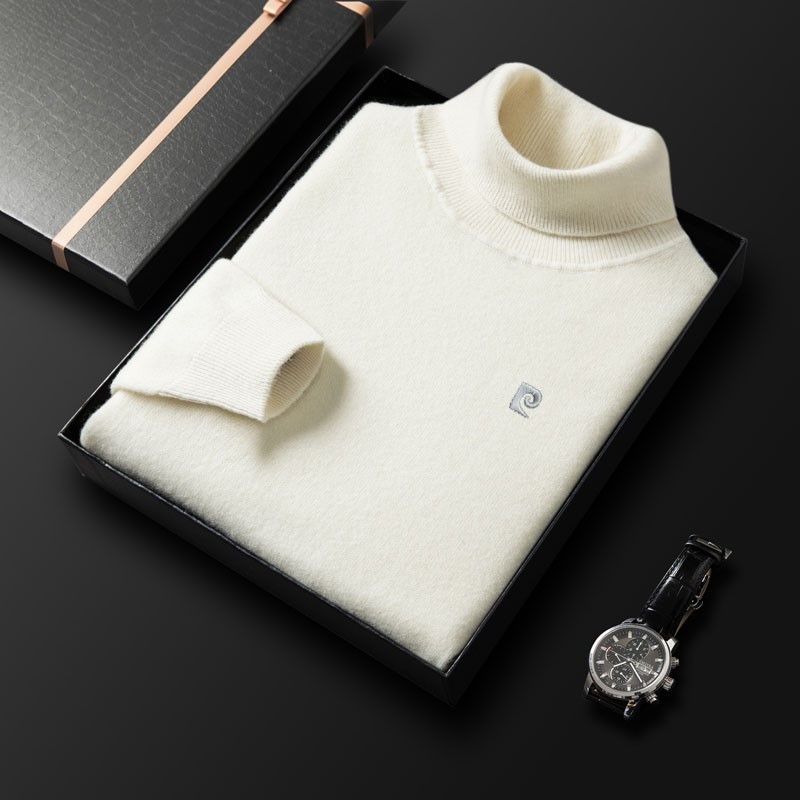 Winter Men's Embroidery Solid Color Turtleneck Thickened Warm Inner Sweater Casual Bottoming Knitted Sweater_voghion.com