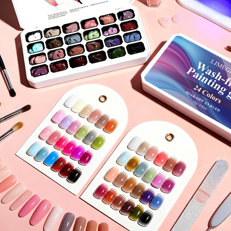 New 24-Pan Gel Set, Multi-Color Solid Nail Gel, Cross-Border Nail DIY Blush Gradient Painting Gel