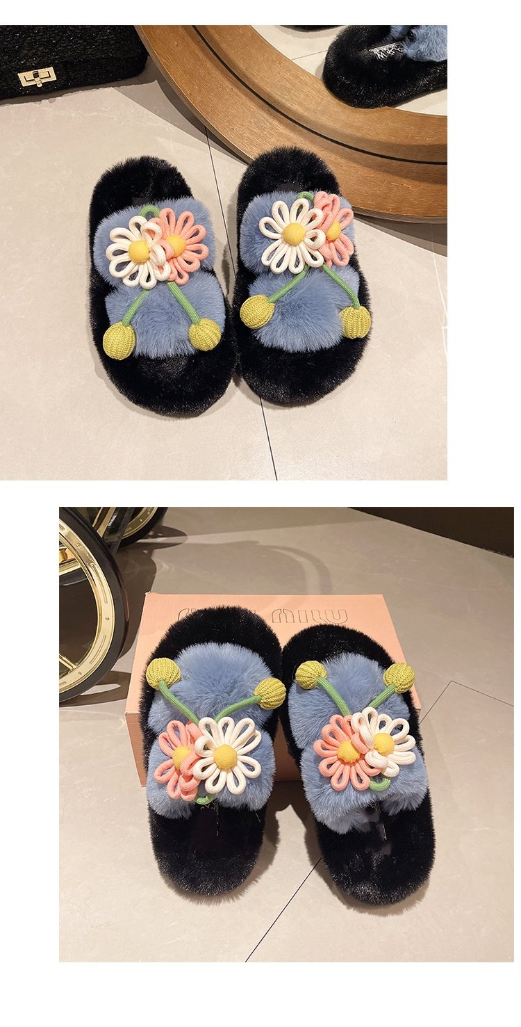 Fresh Flower Plüsch Damen, Bequem Casual, Leicht zu tragen, Hausschuhe fürs Büro, Baumwollpantoffeln mit dicker Sohle,_voghion.com