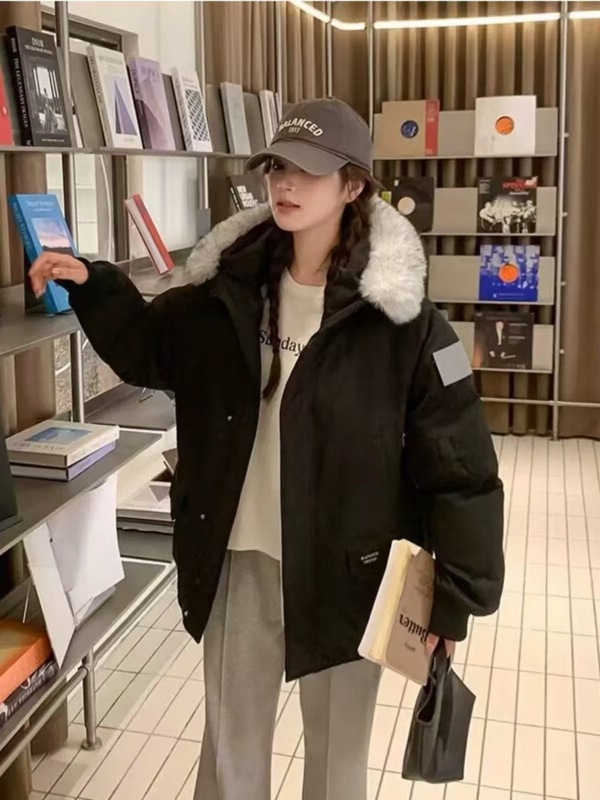 美式复古可拆卸毛领派克服棉服2025新款冬季小个子加厚棉衣女外套|undefined