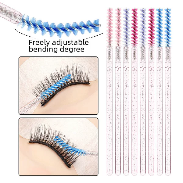 Wholesale Disposable Eyelash Brush Crystal Rod Spiral Eyelash Straight Brush 50/Pack Eyelash Makeup Eyelash Comb