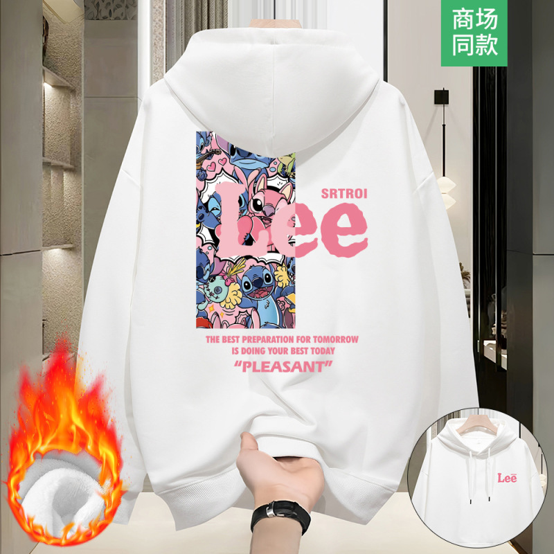 加绒印花上衣连帽卫衣美式时尚印花重磅纯棉情侣装卫衣连帽上衣潮|undefined