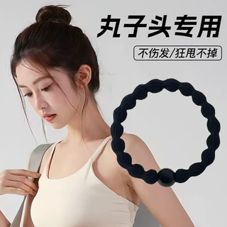 简约黑色皮筋素圈豆豆发圈丸子头皮筋发绳女高弹力耐用扎头发头绳
