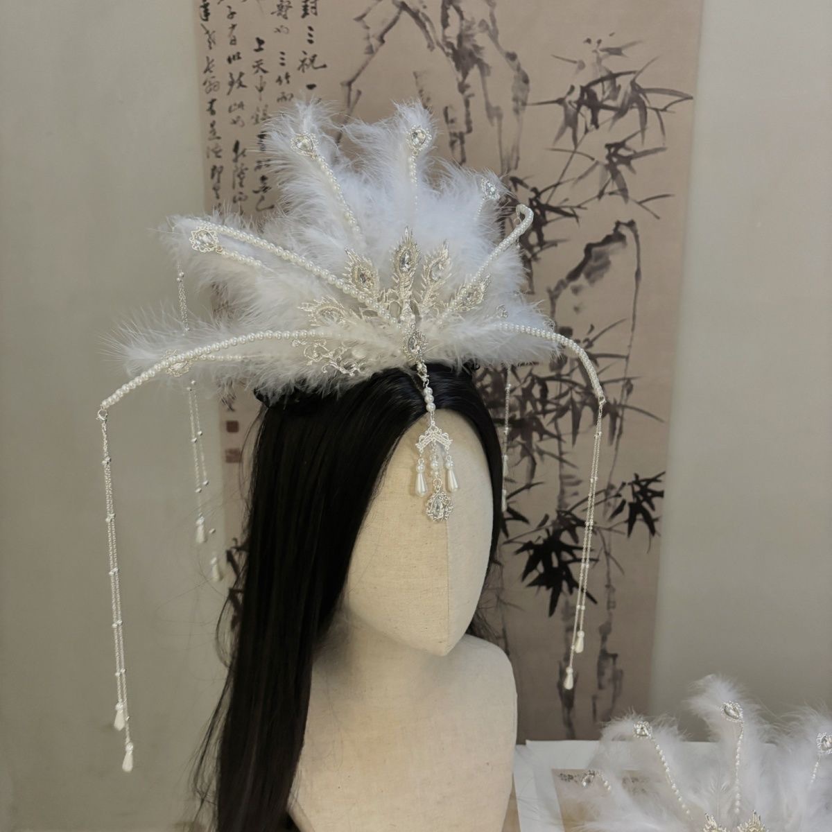 女儿国国王银丝凤凤冠正凤嫦娥羽毛发饰古风仙气凤凰清冷感发冠