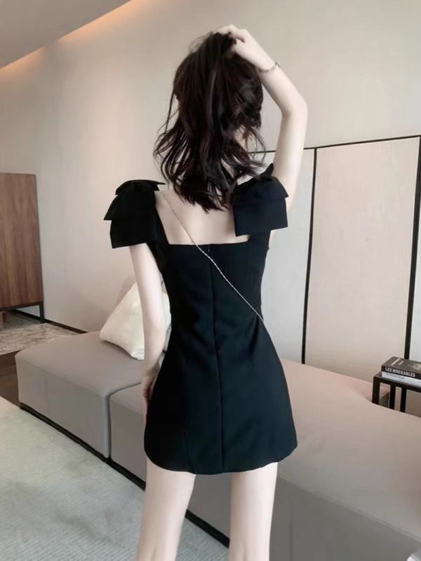 无袖法式蝴蝶结吊带黑色连衣裙2025夏季收腰女神气质小礼服裙子女|undefined