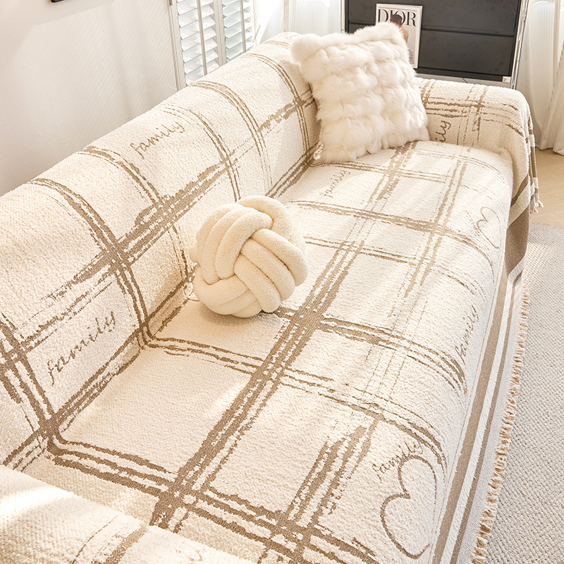 Líneas simples de cordero sofá cubierta tela de peluche toalla de sofá antideslizante anti-sucio anti-gato agarrar una pieza de cubierta completa