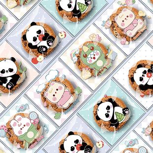 Original Cute Panda Cartoon Nougat Self-adhesive Snowflake Crisp Wrapping Cookies for Opening Season Children's Birthday Gift