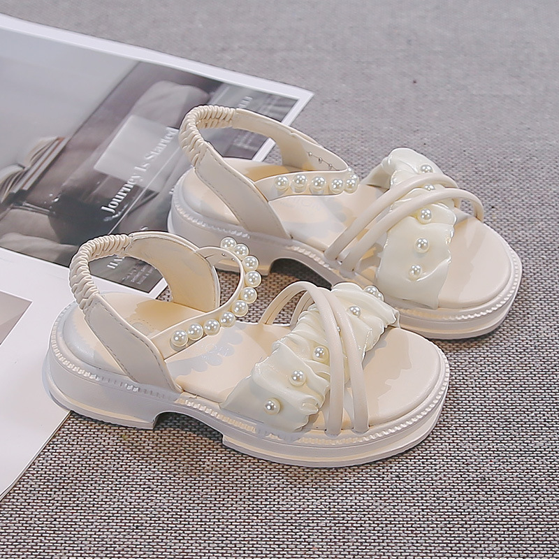 Sandalias de niñas 2026 verano nuevo estilo de moda para niños grandes zapatos de playa de perla plana princesa zapatos zapatos image 5