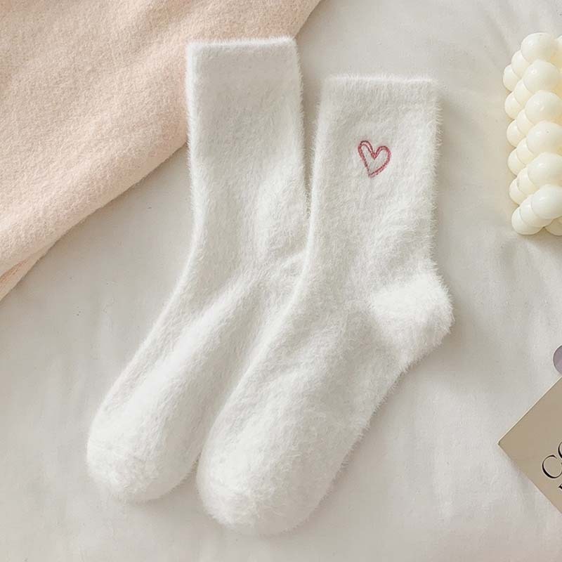 靴下女性のミッドカーフソックス秋と冬の厚みのあるミンクベルベット刺繍ラブスリーピングフロアソックス冬暖かいストッキング|undefined