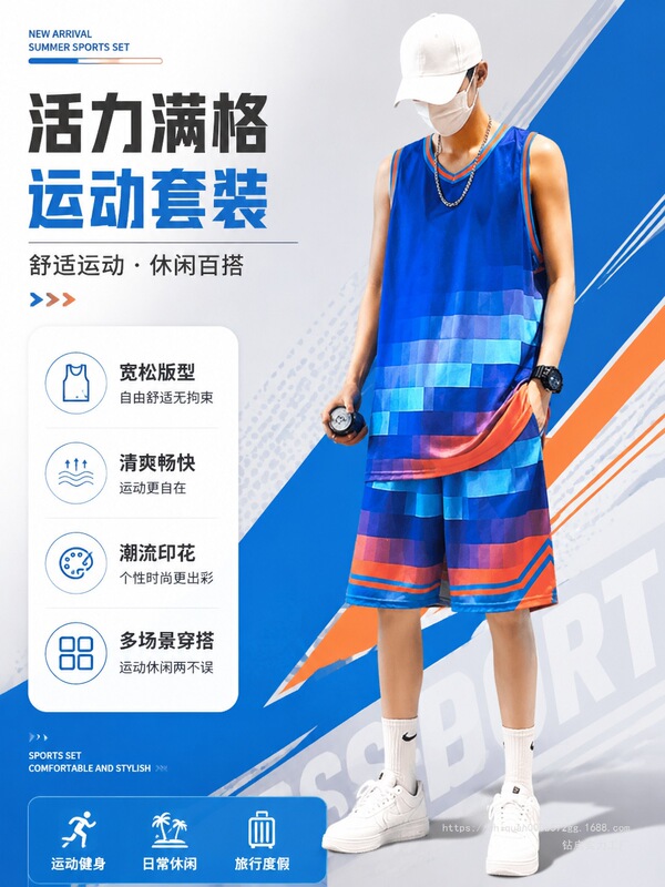 Basketball Uniform Set for Men, Sleeveless Quick-Drying Sports Vest and Shorts, Men's Running and Fitness Breathable Ice Silk Jersey Basketball Uniform Set for Men, Sleeveless Quick-Drying Sports Vest and Shorts, Men's Running and Fitness Breathable Ice Silk Jersey