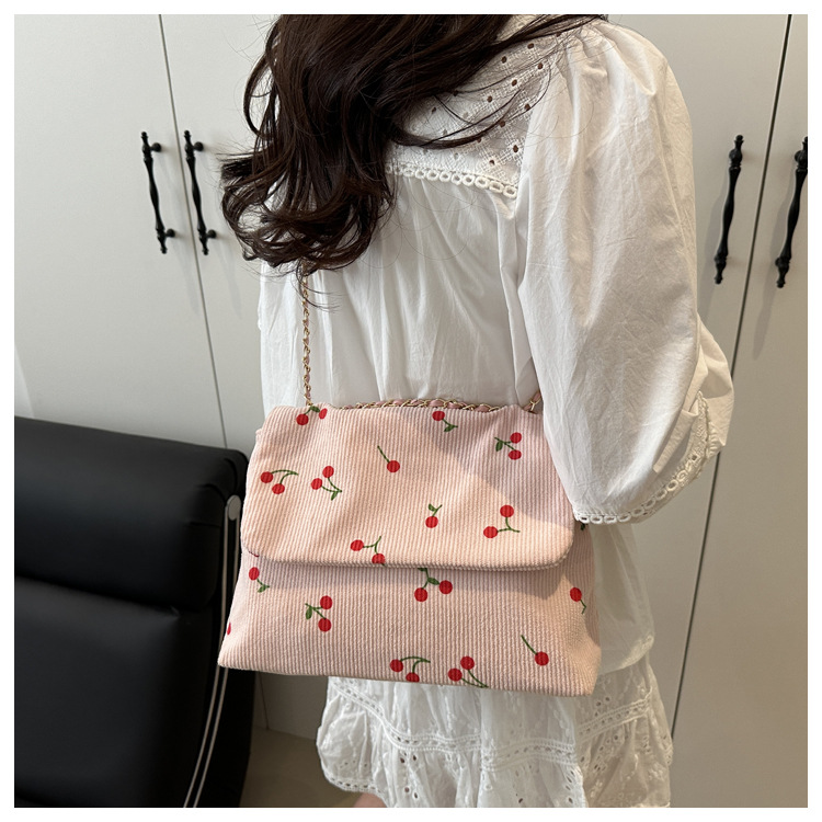 270g Weight Sewing Thread Fashion Element Magnetic Buckle Closure Type Single Shoulder Strap Strap Type Canvas Bag Bags Type Daily Occasion Canvas Material Cherry Pattern All Seasons Season Women's Gender Cute Style Square Shape Women's Canvas Cherry Cute Sewing Thread Square Magnetic Buckle Canvas Bag 8