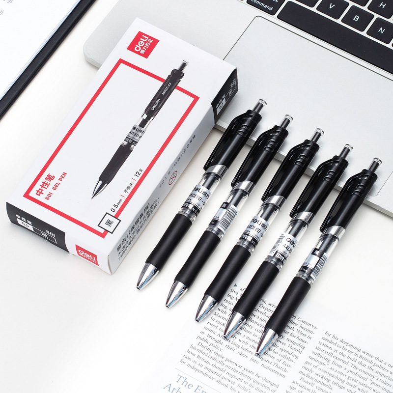 Deli S01 Retractable Gel Pen 0.5mm Signature Pen Office Black Carbon Pen Student Exam Pen Wholesale