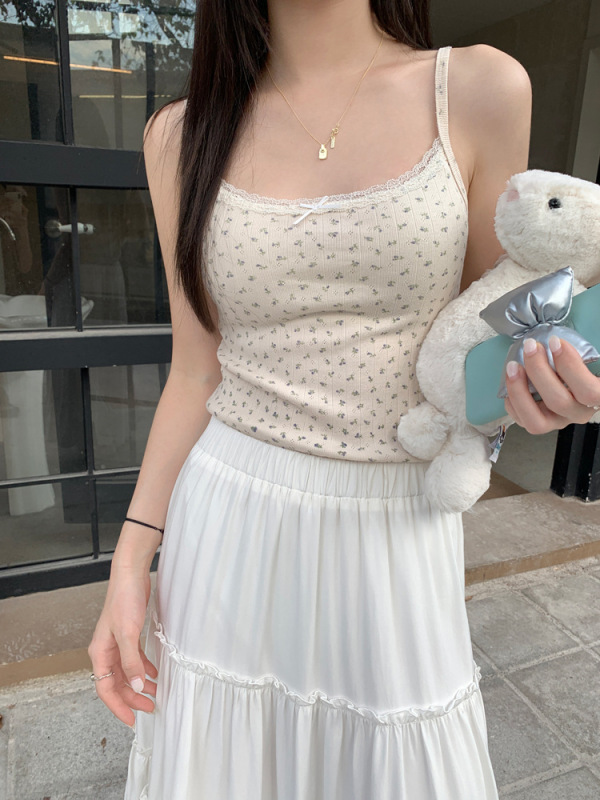 レース花柄スモールキャミソール胸パッド付き女性の夏の新しいセクシーな純粋な欲望スタイルショートインナートップ|undefined