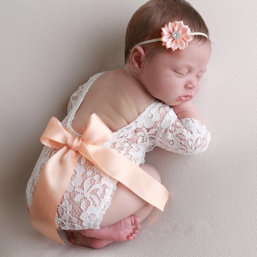 Newborn Photography Suit Bow Lace Photo Clothes Photography Hairband Two-Piece Set