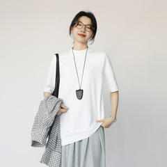 Tシャツはお尻を覆う、ハーフハイネック、女性用、五分袖、ゆったり、着痩せ効果、中襟、重ね着、インナー、上品、通勤、体型カバー