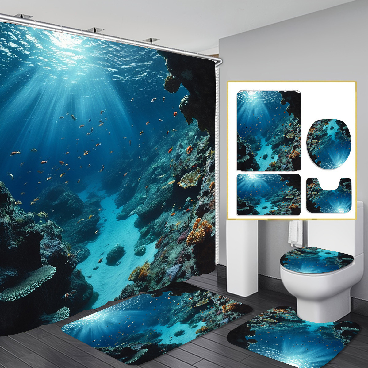 Fuente de fabricantes de cortina de baño transfronteriza de Navidad cuatro piezas cortina de partición de impresión digital vestido de baño