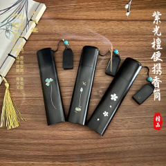 新商品の紫光檀は貝殻の銀糸の香筒の黒檀の木のアイデアを象眼して携帯して布袋の金の香管の卸売りを携帯します。