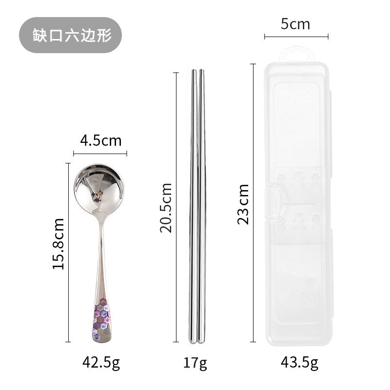측면 버클 상자에 자연스러운 노치 육각형 숟가락과 젓가락 2피스 세트
