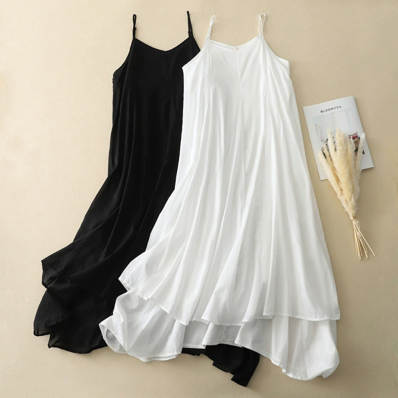 2025 хлопковое и льняное длинное платье на подтяжках в ретро-стиле, элегантная новая китайская юбка в стиле дзен для женщин