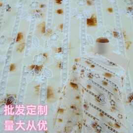 春夏新品印花雪纺面料  中国风牛奶丝花朵镂空女装连衣裙绣花布料
