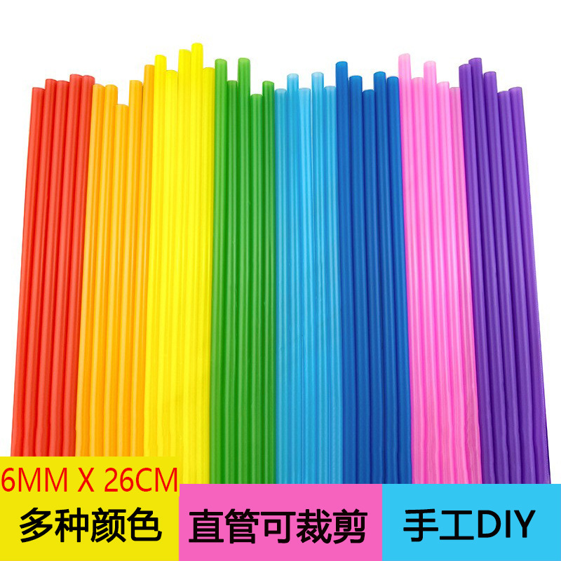 En stock suministro desechable de plástico color paja kindergarten los niños hecho a mano DIY tubo colorido tubo recto 100 unidades