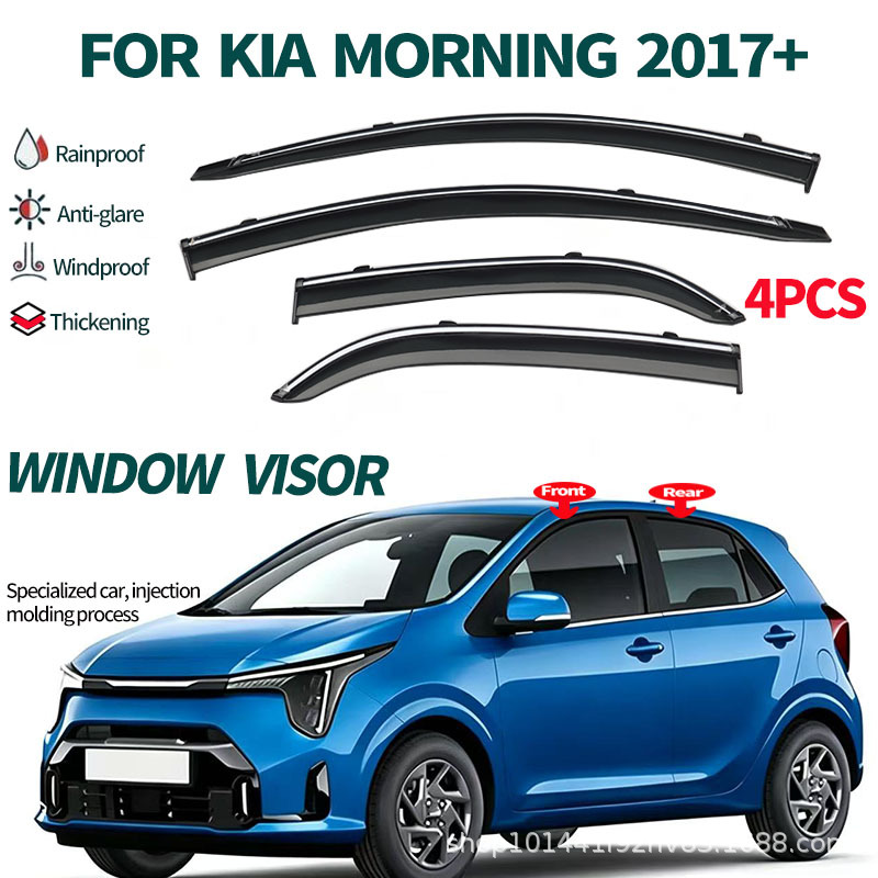 Suitable for Kia Morning/Picanto 2017+ Rain Guards, Injection-Molded Car-Specific Window Rain Shields