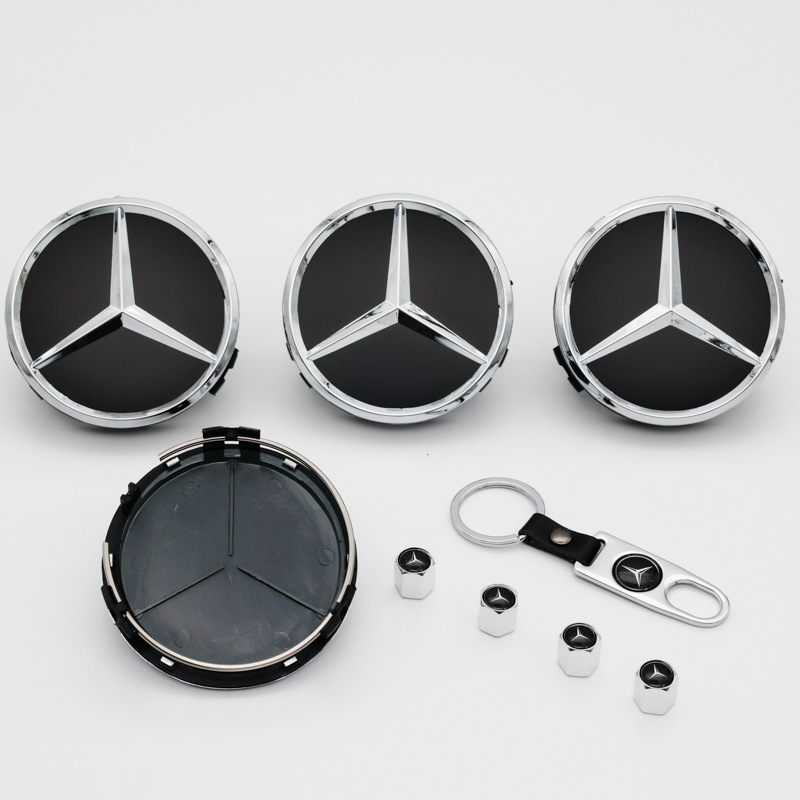 Suitable for Mercedes Wheel Hub Caps, 75mm Mercedes Wheat Ear Wheel Center Caps, Silver and Black Plastic Tire Cap Emblems