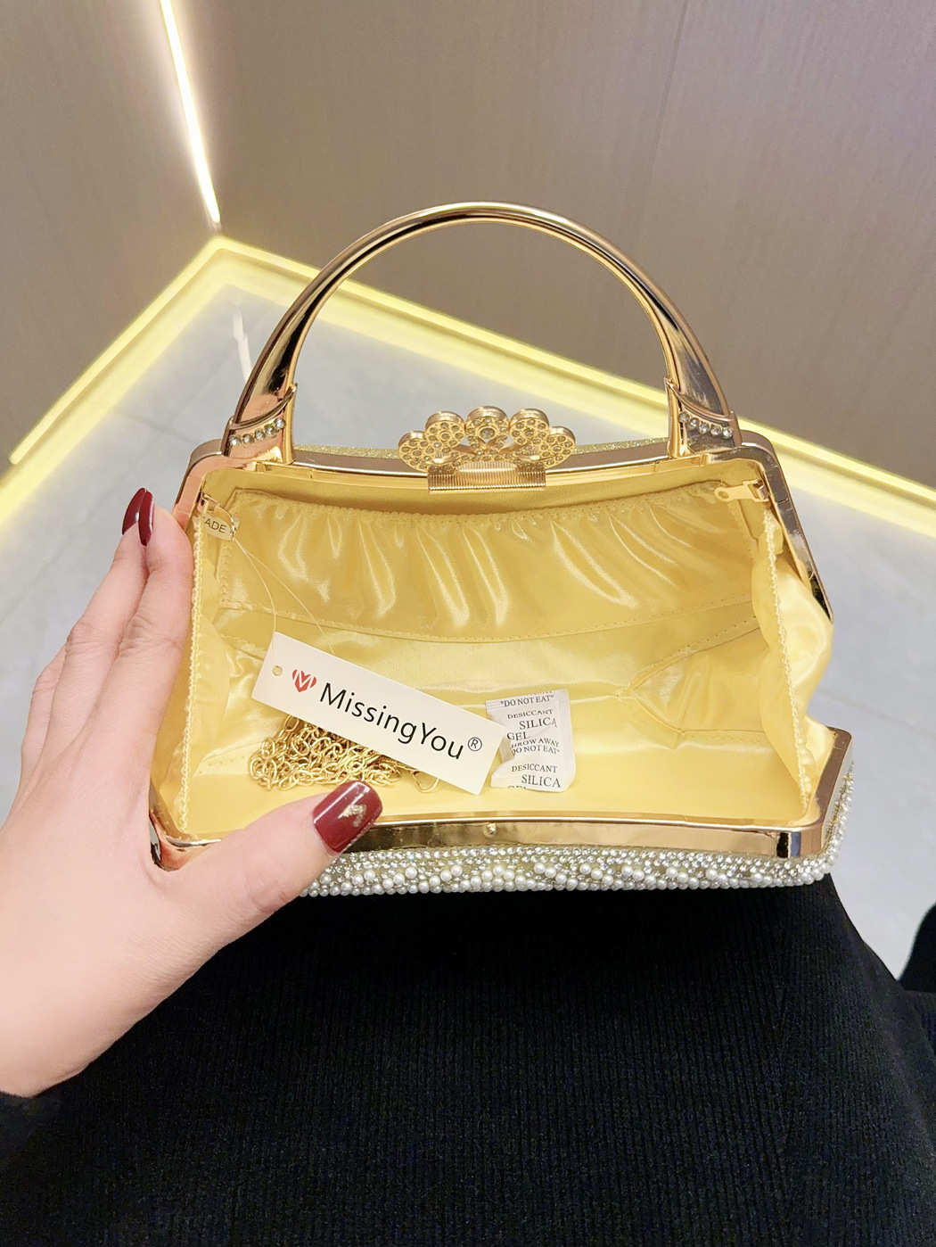 Pearl Inlaid Rhinestone Banquet Handbag For Women Crossbody Bag_voghion.com