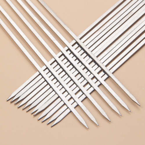 Wholesale 304 barbecue skewers stainless steel food grade grilling needles household barbecue forks barbecue flat skewers steel brazed meat skewers